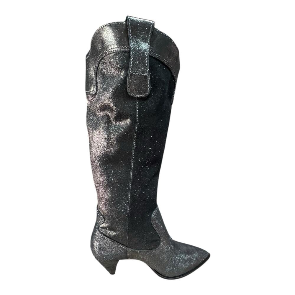 Larroude Louise Boots in Shine Graphite Metallic Suede Leather Size 8.5 - Picture 4 of 8